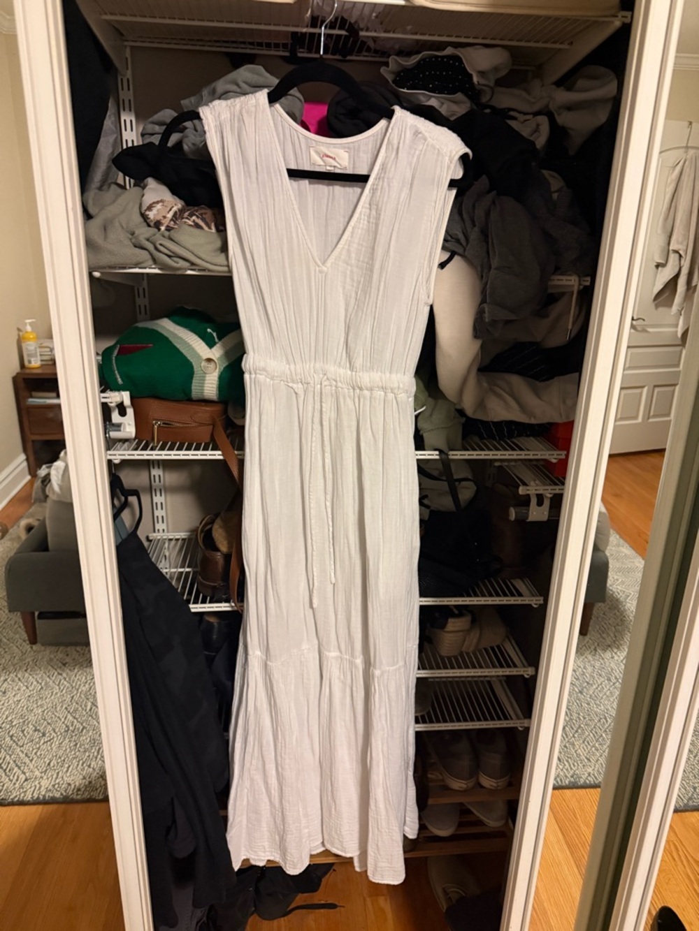 XiRENA White V-Neck Sleeveless Maxi Dress with Drawstring